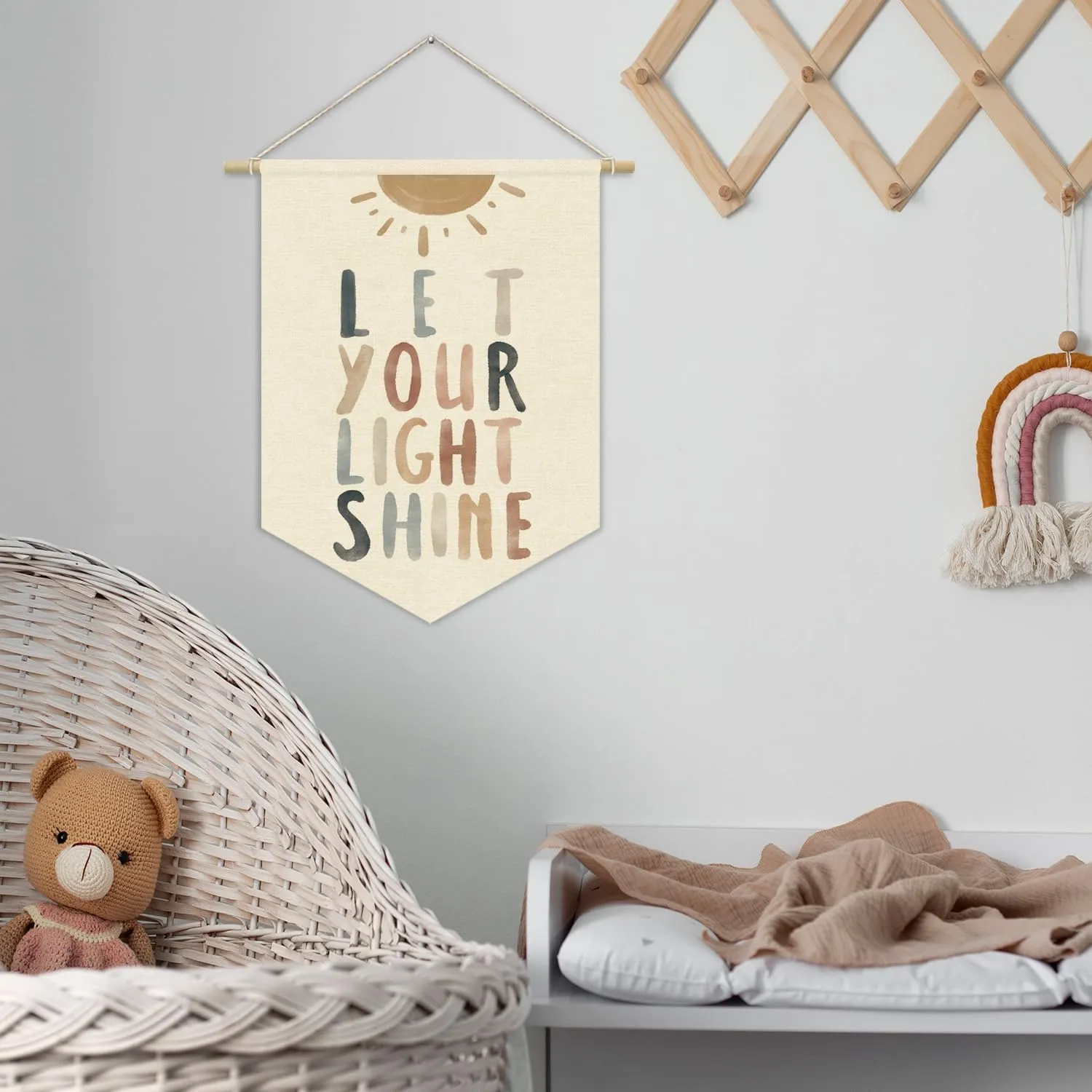 Bible Verses for Nursery Decor,Let Your Light Shine for Kids Wall Art Canvas Banner,Inspirational Christian Wall Hanging Pennant Flag Canvas Banner for Classroom Playroom Bedroom 15x11in