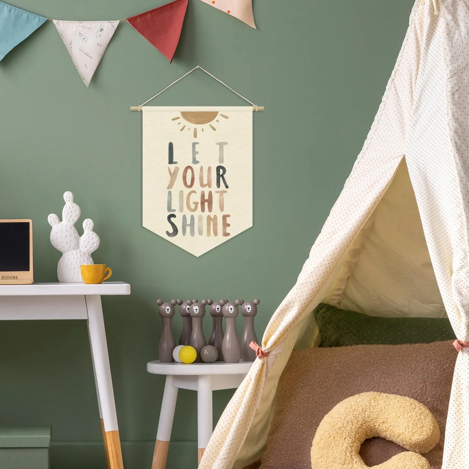 Bible Verses for Nursery Decor,Let Your Light Shine for Kids Wall Art Canvas Banner,Inspirational Christian Wall Hanging Pennant Flag Canvas Banner for Classroom Playroom Bedroom 15x11in