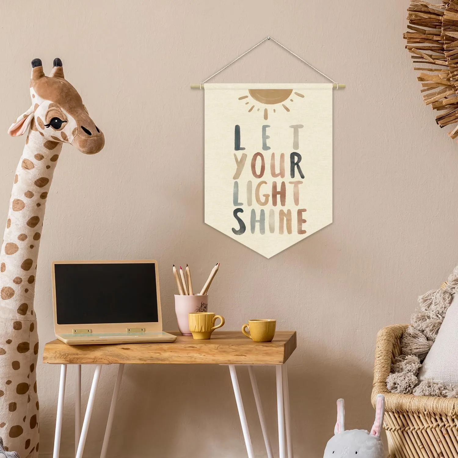 Bible Verses for Nursery Decor,Let Your Light Shine for Kids Wall Art Canvas Banner,Inspirational Christian Wall Hanging Pennant Flag Canvas Banner for Classroom Playroom Bedroom 15x11in
