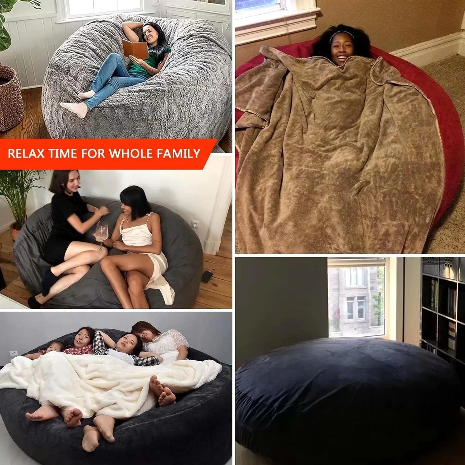Big Huge Giant Bean Bag Chair for Adults, (No Filler) Bean Bag Chairs in Multiple Sizes and Colors Giant Foam-Filling Required- Machine Washable Covers, Double Stitched Seams (Coffee,7FT)