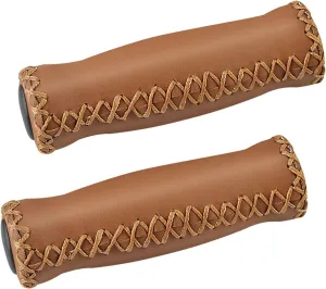 Bike Handlebar Grips, Vinyl Leather Grips, Hand-Stitched for Beach Cruiser Bike, Fits Most 22.2mm (7/8") Bicycle Handlebar