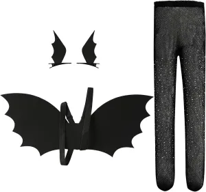 Black Bat Wing Tights and Hair Clips Set for Girls Halloween Bat Costume Dress up Accessories