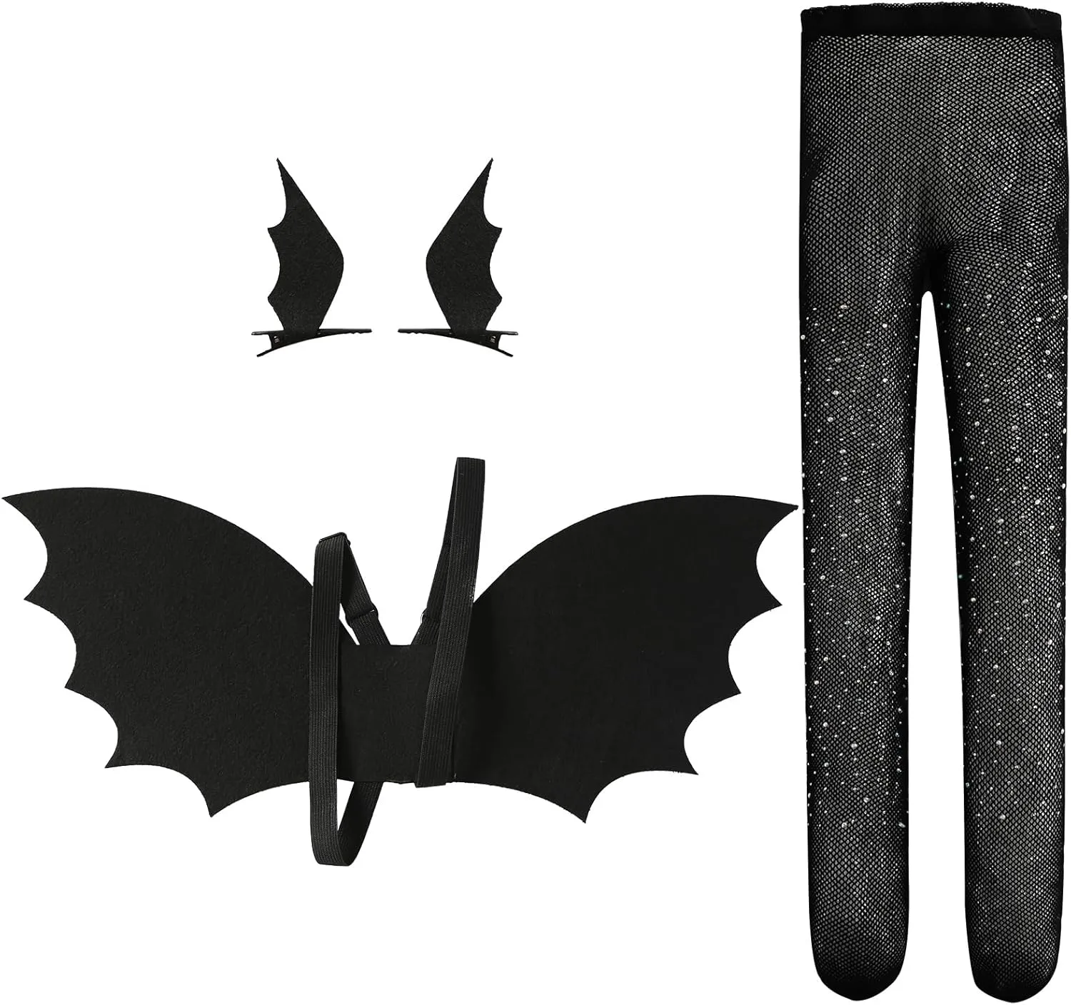 Black Bat Wing Tights and Hair Clips Set for Girls Halloween Bat Costume Dress up Accessories