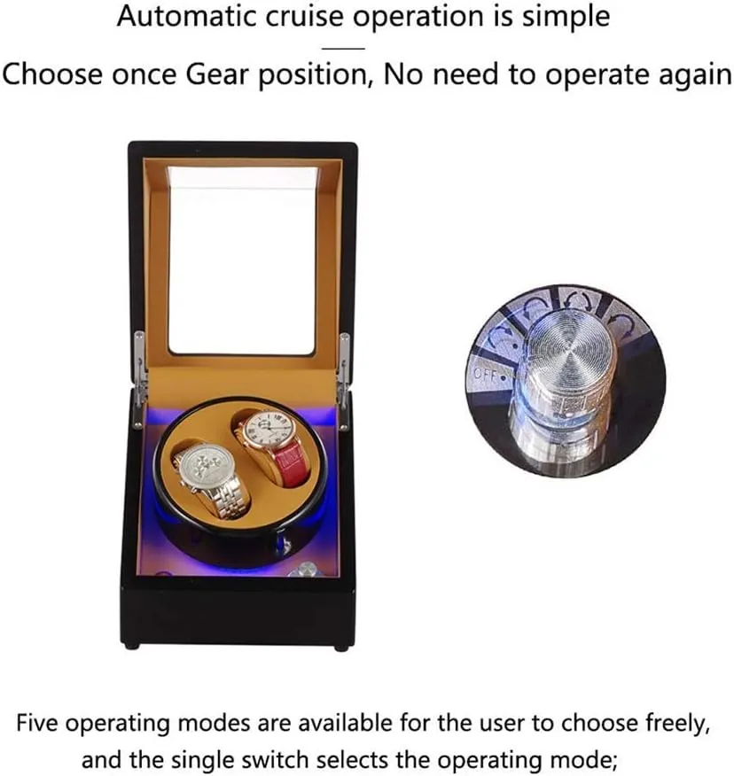 Black Watch Winder Box for Double Automatic Watches, Automatic Winder Case, with Blue LED Light, Super Quiet Motor (Color : D)