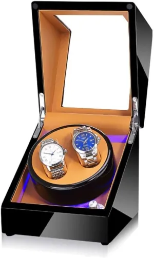 Black Watch Winder Box for Double Automatic Watches, Automatic Winder Case, with Blue LED Light, Super Quiet Motor (Color : D)