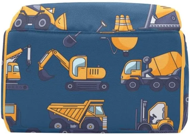 Blue Construction Machinery Personalized Diaper Bag Backpack,Custom Name Multi Function Diaper Backpack Baby Nappy Bag Mommy Bag Gift