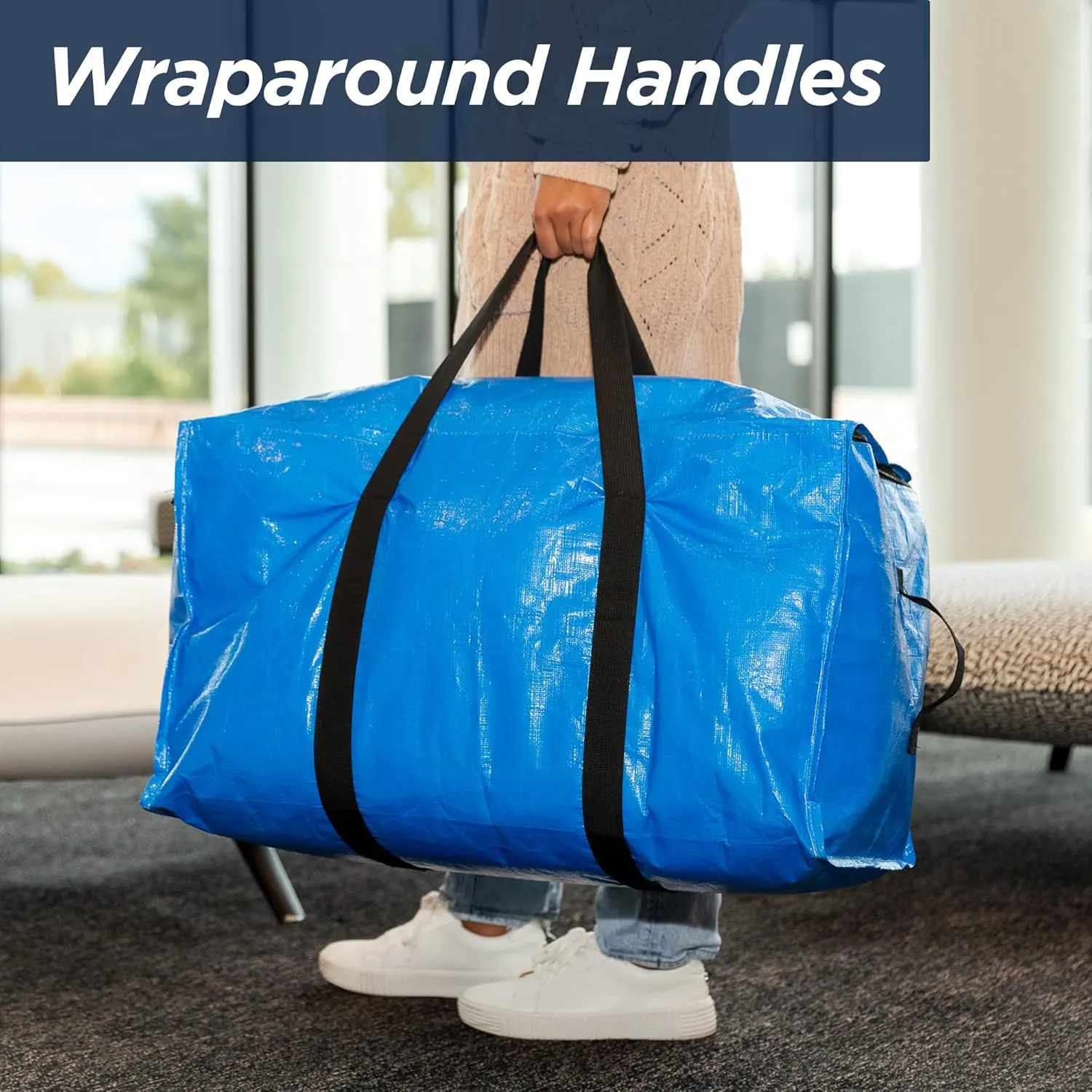 Blue Moving Bags Heavy Duty Extra Large Storage Bags with Zipper and Handles, Moving Supplies Moving Storage Bags, 23 Gallon Capacity, 4 Pack