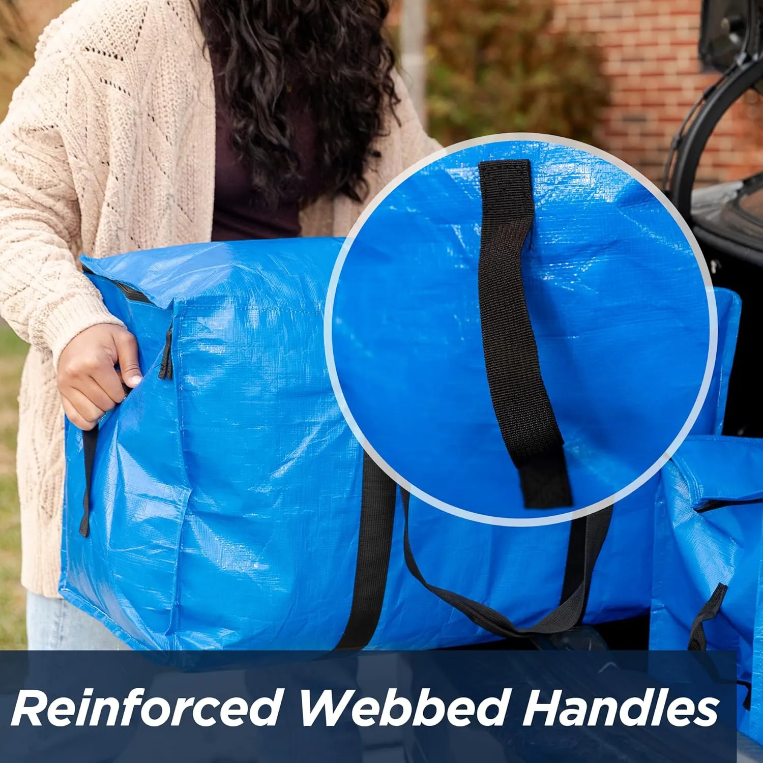 Blue Moving Bags Heavy Duty Extra Large Storage Bags with Zipper and Handles, Moving Supplies Moving Storage Bags, 23 Gallon Capacity, 4 Pack