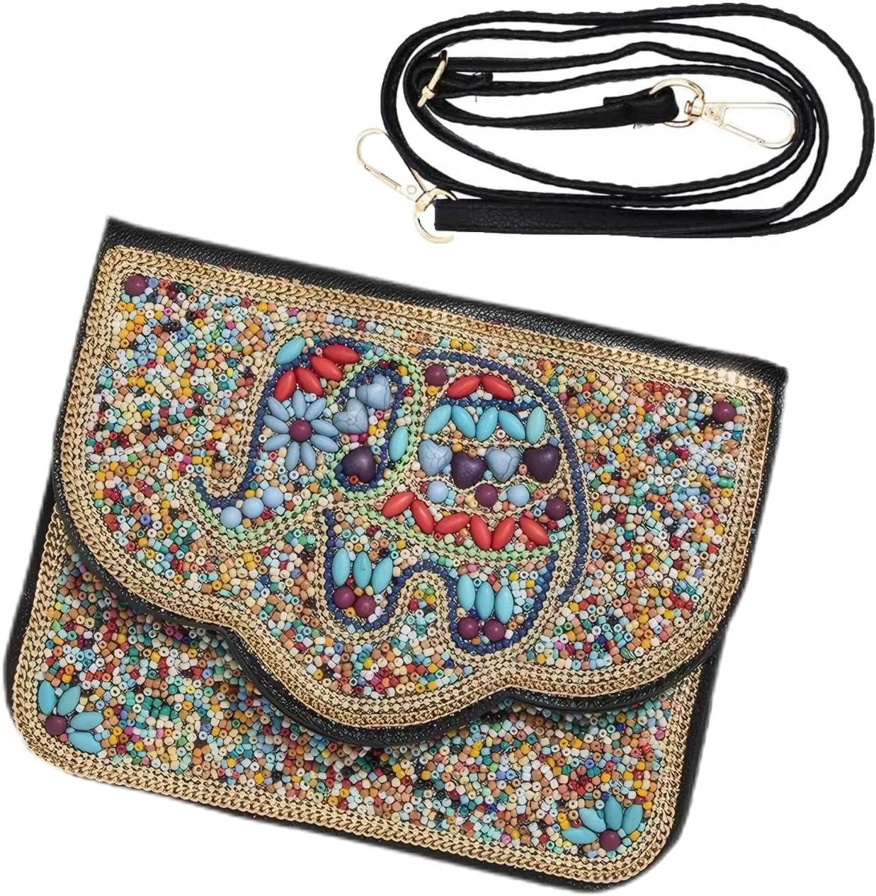 Bohemian Style Beaded Crossbody Bag for Women, Small Cell Phone Shoulder Bag, Cell Phone Wallet Purse, Adjustable Strap