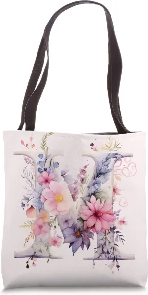 Boho Chic Floral Wreath Latter M Cute Pastel Tote Bag