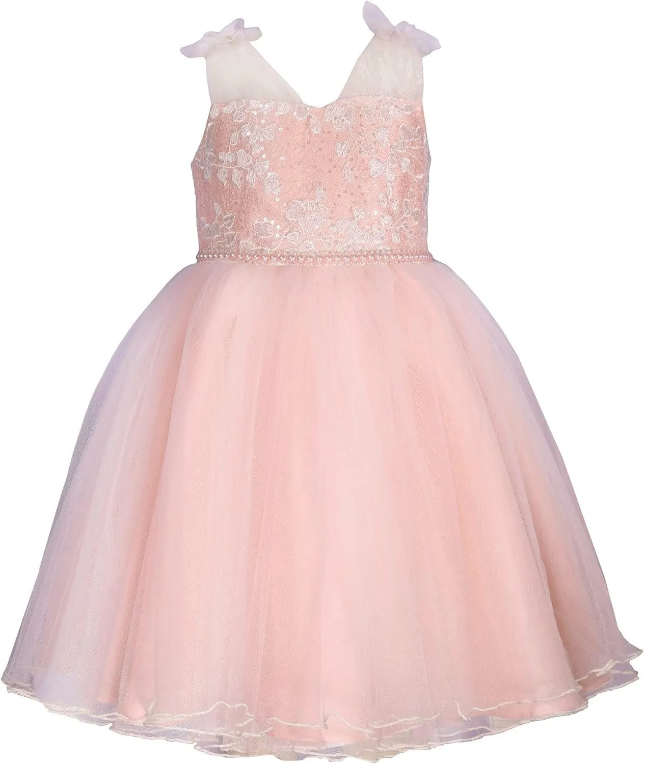 Bonnie Jean Girls 2T-16 Pink Tulle Ivory Embroidered Ballerina Dress