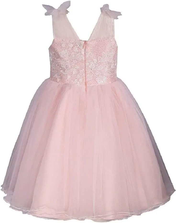 Bonnie Jean Girls 2T-16 Pink Tulle Ivory Embroidered Ballerina Dress