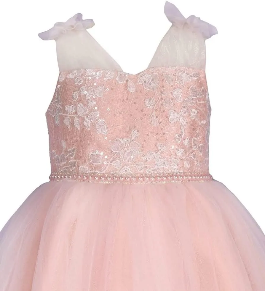 Bonnie Jean Girls 2T-16 Pink Tulle Ivory Embroidered Ballerina Dress