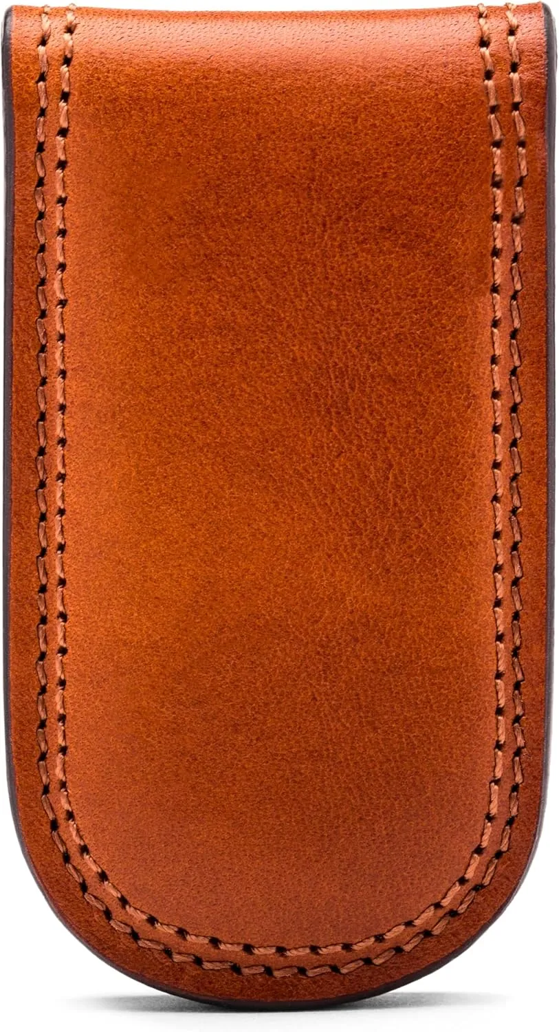 Bosca Men's Leather Money Clip Wallet - Magnetic, Luxury Full Grain Italian Dolce Leather Slim Clip For Men, Hand Stitched, Gift-Ready Packaging, Amber Brown