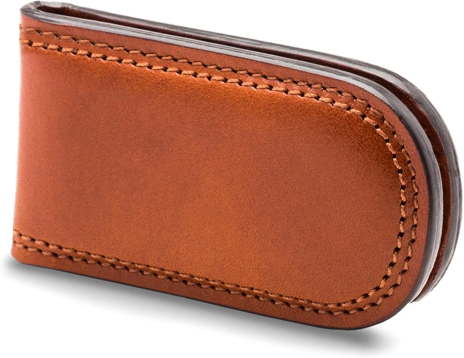 Bosca Men's Leather Money Clip Wallet - Magnetic, Luxury Full Grain Italian Dolce Leather Slim Clip For Men, Hand Stitched, Gift-Ready Packaging, Amber Brown