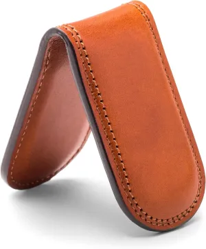 Bosca Men's Leather Money Clip Wallet - Magnetic, Luxury Full Grain Italian Dolce Leather Slim Clip For Men, Hand Stitched, Gift-Ready Packaging, Amber Brown