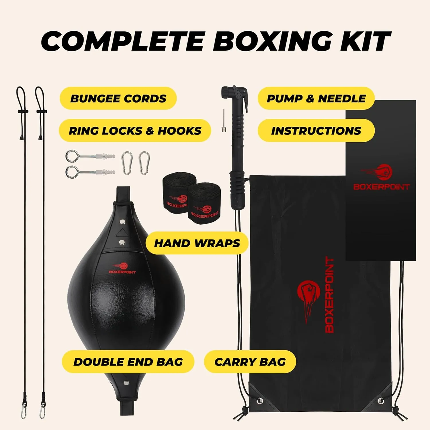 Boxerpoint Bag for Boxing - Premium Punching Bags - Durable PU Leather & Adjustable Cords Double Ended Punching Bag, Speed Bags for Adults & Kids, Boxing Equipment
