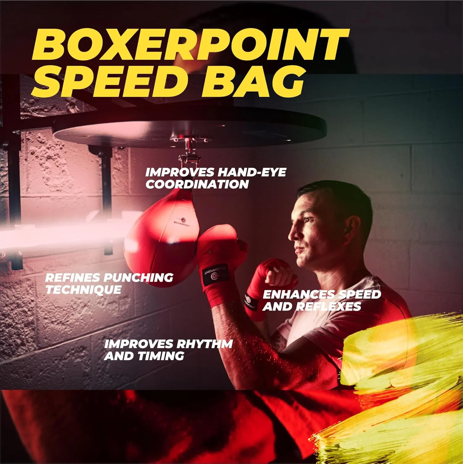 BOXERPOINT Speed Bag for Boxing - Durable PU Leather Punching Bag for Adults - Anti-Leak Boxing Bags Home Gym Training Equipment, Portable Heavy Bags - Large Reflex Ball, Indoor & Outdoor