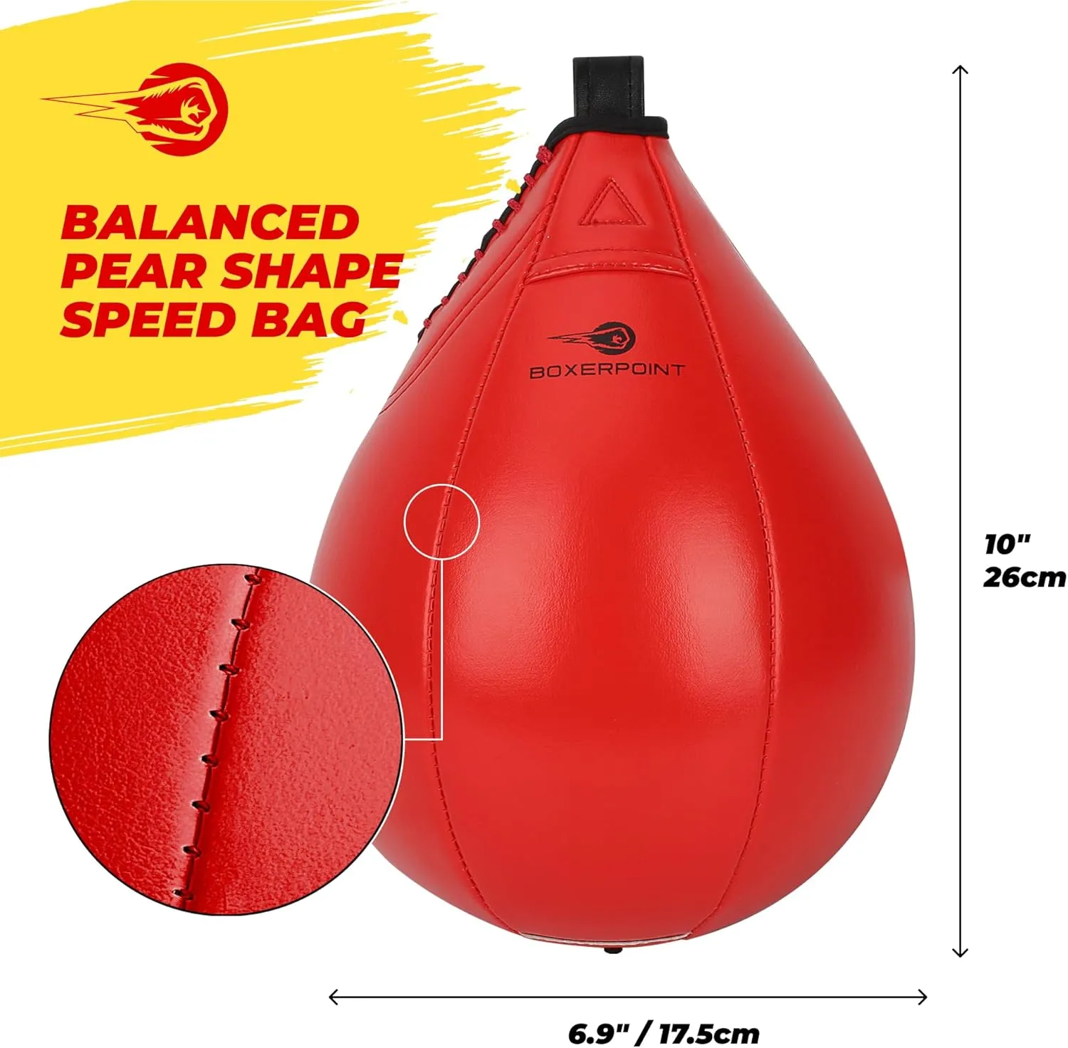 BOXERPOINT Speed Bag for Boxing - Durable PU Leather Punching Bag for Adults - Anti-Leak Boxing Bags Home Gym Training Equipment, Portable Heavy Bags - Large Reflex Ball, Indoor & Outdoor