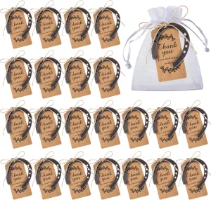 Breling 50 Pieces Lucky Horseshoes Wedding Favors Rustic Craft Gifts with Kraft Tags Cast Iron Horseshoe Favors for Birthday Wedding Baby Shower Western Party Decorations