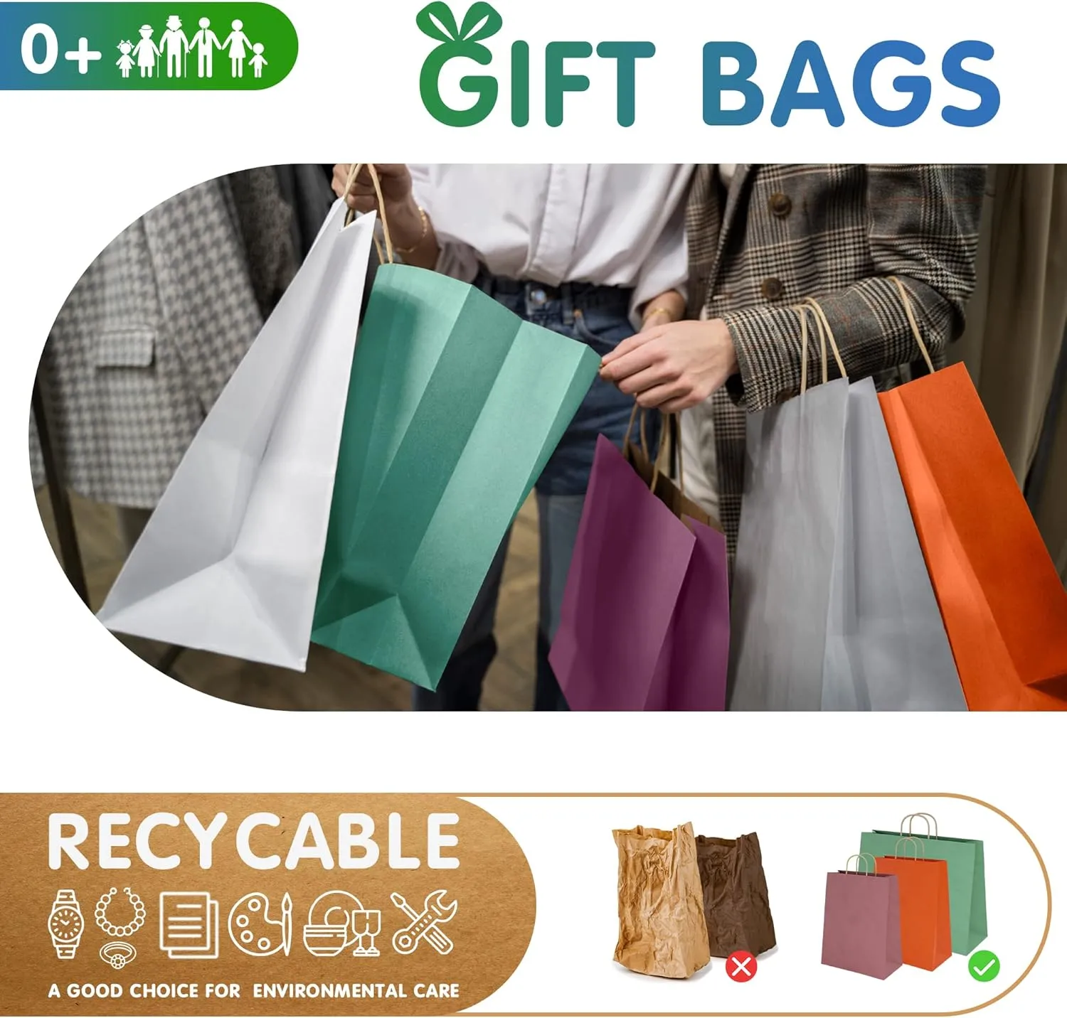 Brown Kraft Paper Bags with Handles Bulk, 13 x 7 x 17 Inch. Pack of 25 Foldable Shopping Bag, 150 GSM. Kraft Paper Gift Bags with Handles. Gift Gag Bulk for Wedding favors, Valentines Day