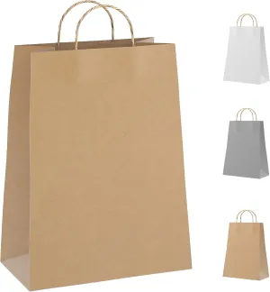 Brown Kraft Paper Bags with Handles Bulk, 13 x 7 x 17 Inch. Pack of 25 Foldable Shopping Bag, 150 GSM. Kraft Paper Gift Bags with Handles. Gift Gag Bulk for Wedding favors, Valentines Day