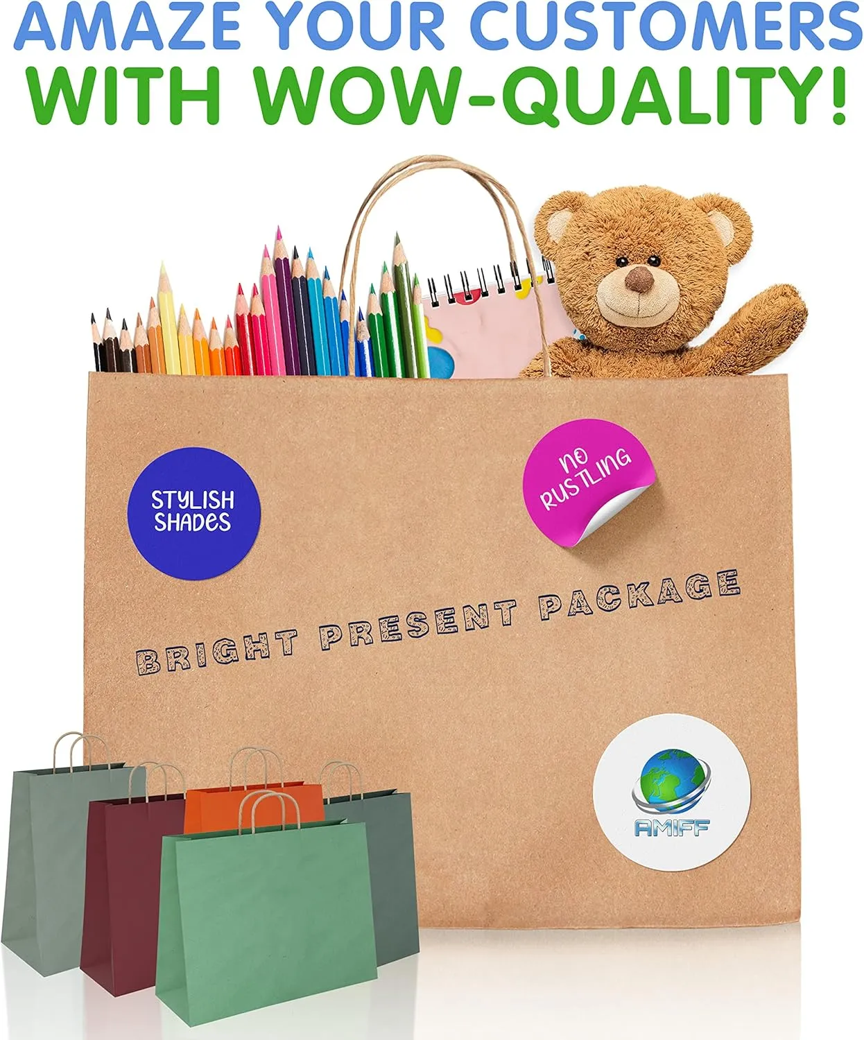 Brown Kraft Paper Bags with Handles Bulk, 13 x 7 x 17 Inch. Pack of 25 Foldable Shopping Bag, 150 GSM. Kraft Paper Gift Bags with Handles. Gift Gag Bulk for Wedding favors, Valentines Day