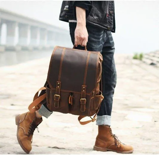 Brown Leather Backpack Vintage for 17" Laptop