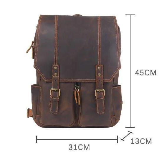 Brown Leather Backpack Vintage for 17" Laptop