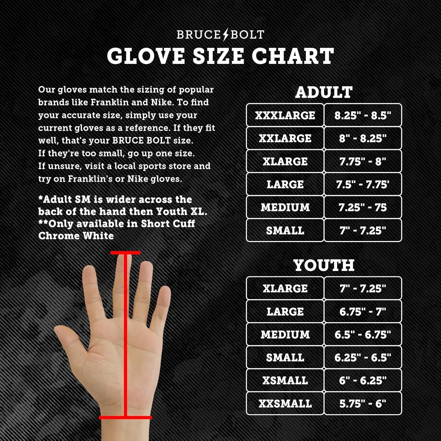 BRUCE BOLT Original Series Long Cuff Batting Gloves - Multiple Colors - Adult & Youth Sizes
