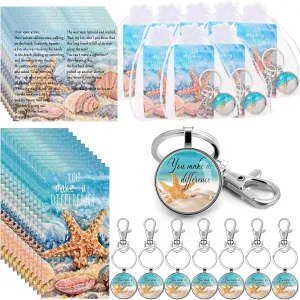 Bucherry 30 Sets Starfish Story Gifts Appreciation Keychains You Make a Difference Cards with Organza Bags for Employee Coworker Staff Thank You Party Favors