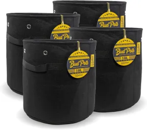 BudPots for Optimal Plant Growth | 5 Gallon Fabric Pots (18.9L) | 4-Pack | Metal Reinforced Rim - Sturdy & Never Collapses | Promotes Dense & Healthy Roots | Low Stress Training | Reusabe