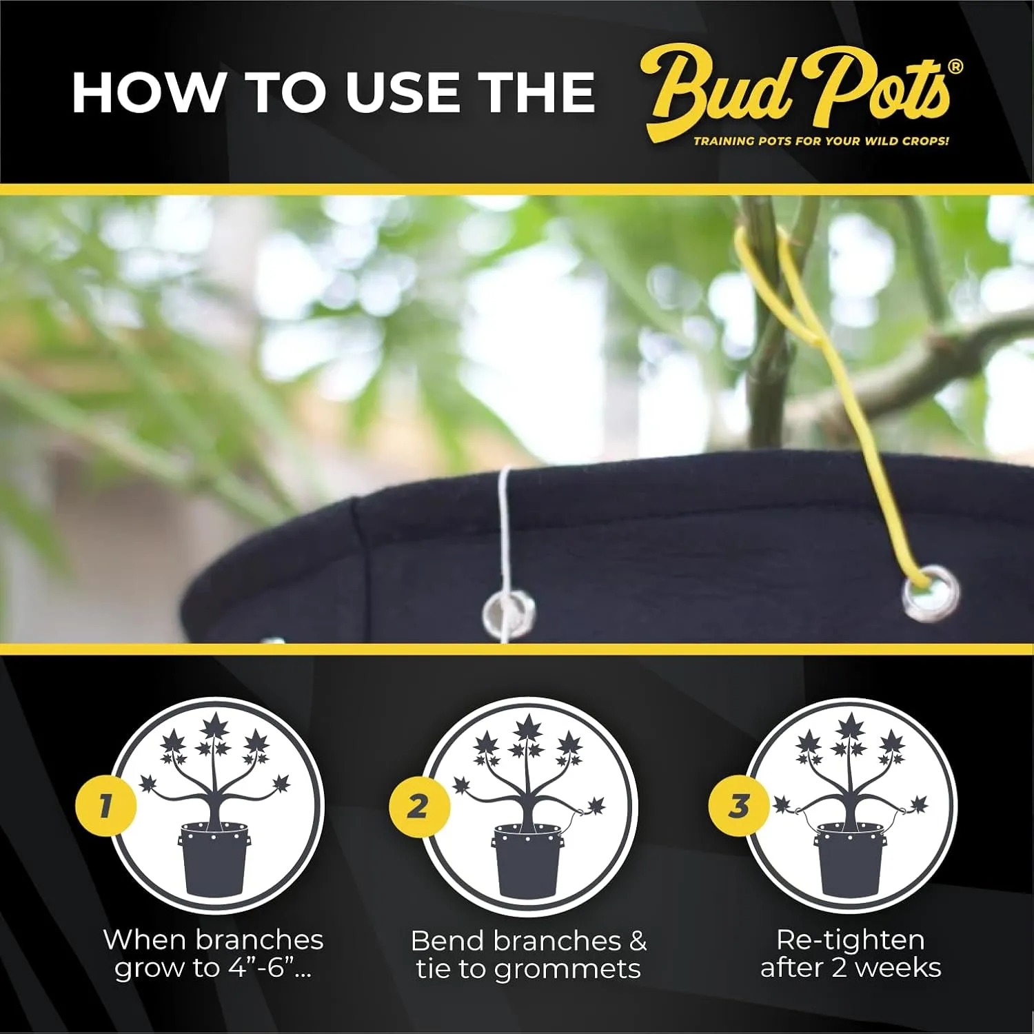 BudPots for Optimal Plant Growth | 5 Gallon Fabric Pots (18.9L) | 4-Pack | Metal Reinforced Rim - Sturdy & Never Collapses | Promotes Dense & Healthy Roots | Low Stress Training | Reusabe