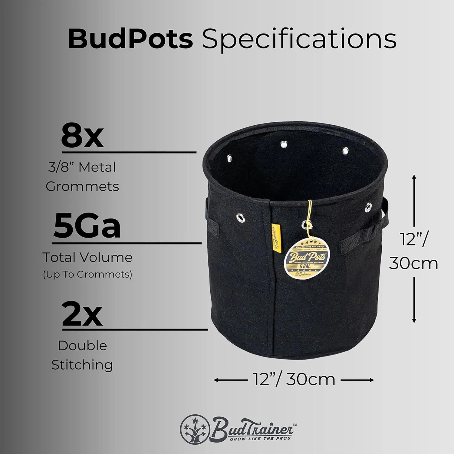 BudPots for Optimal Plant Growth | 5 Gallon Fabric Pots (18.9L) | 4-Pack | Metal Reinforced Rim - Sturdy & Never Collapses | Promotes Dense & Healthy Roots | Low Stress Training | Reusabe