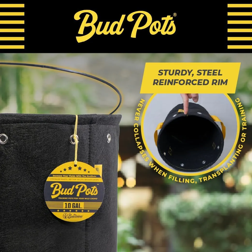 BudPots for Optimal Plant Growth | 5 Gallon Fabric Pots (18.9L) | 4-Pack | Metal Reinforced Rim - Sturdy & Never Collapses | Promotes Dense & Healthy Roots | Low Stress Training | Reusabe