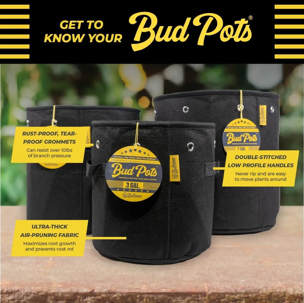 BudPots for Optimal Plant Growth | 5 Gallon Fabric Pots (18.9L) | 4-Pack | Metal Reinforced Rim - Sturdy & Never Collapses | Promotes Dense & Healthy Roots | Low Stress Training | Reusabe