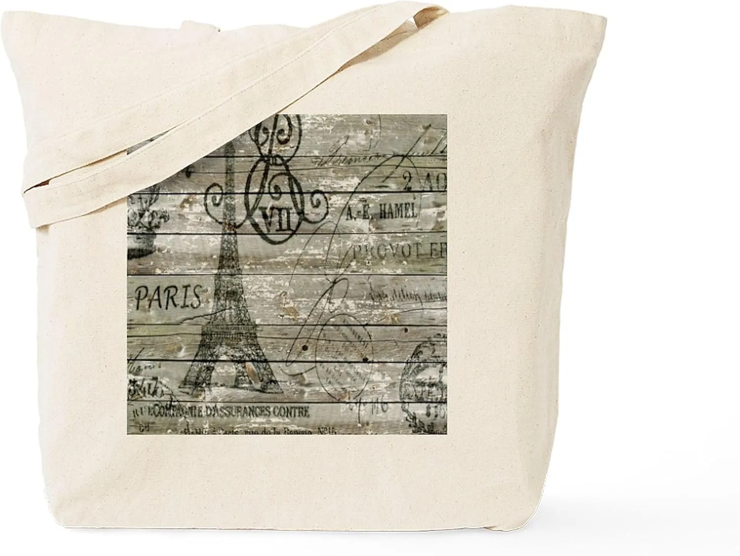CafePress Barn Wood Elegant Paris Eiffel Tower Tote Bag Reusable Natural Beige Canvas Shopping Bag