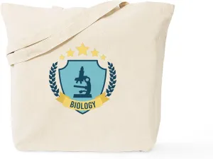 CafePress Biology Science Microscope Shield Emblem Tote Bag Reusable Natural Beige Canvas Shopping Bag