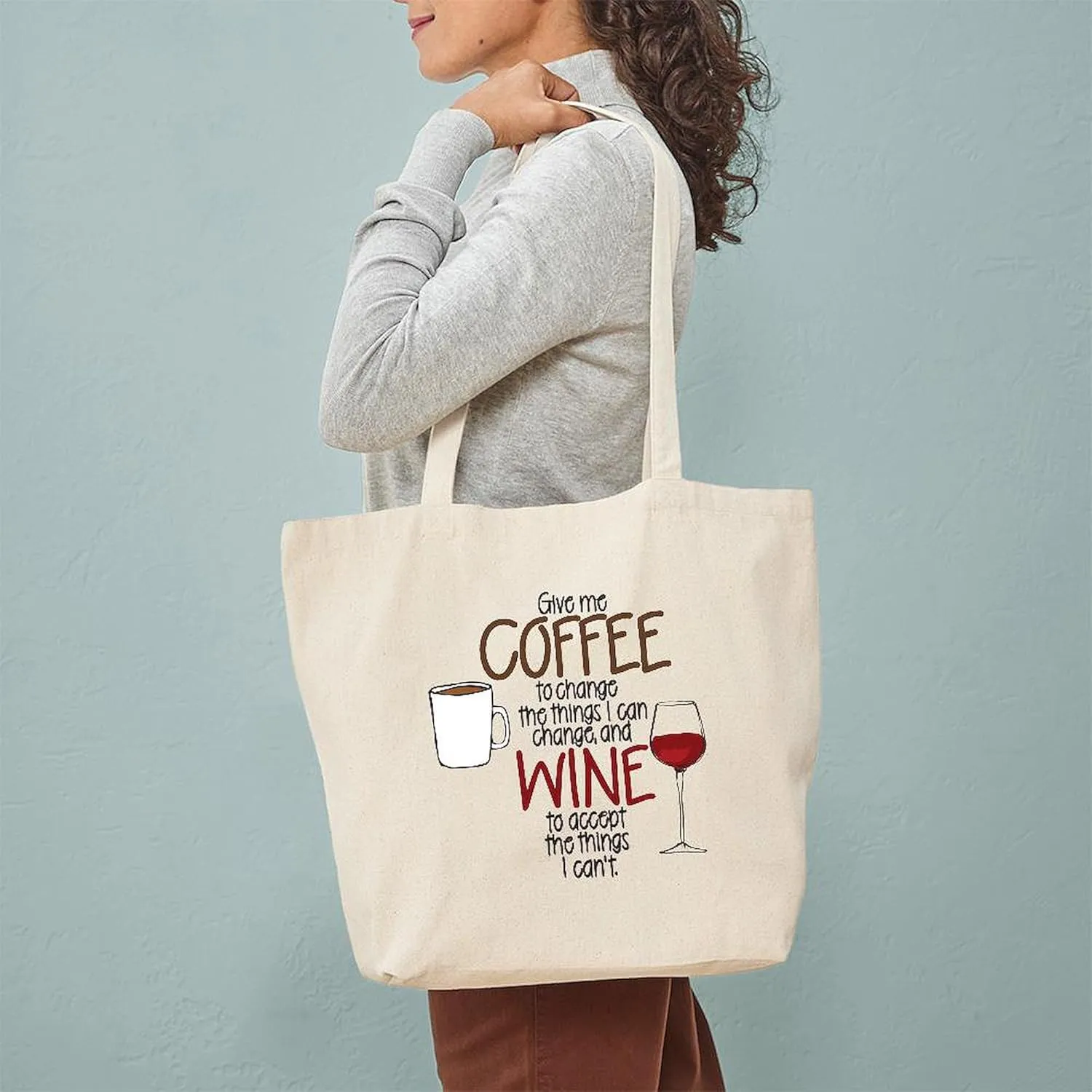 CafePress Give Me Coffee To Change The Things I Can Tote Bag Reusable Natural Beige Canvas Shopping Bag
