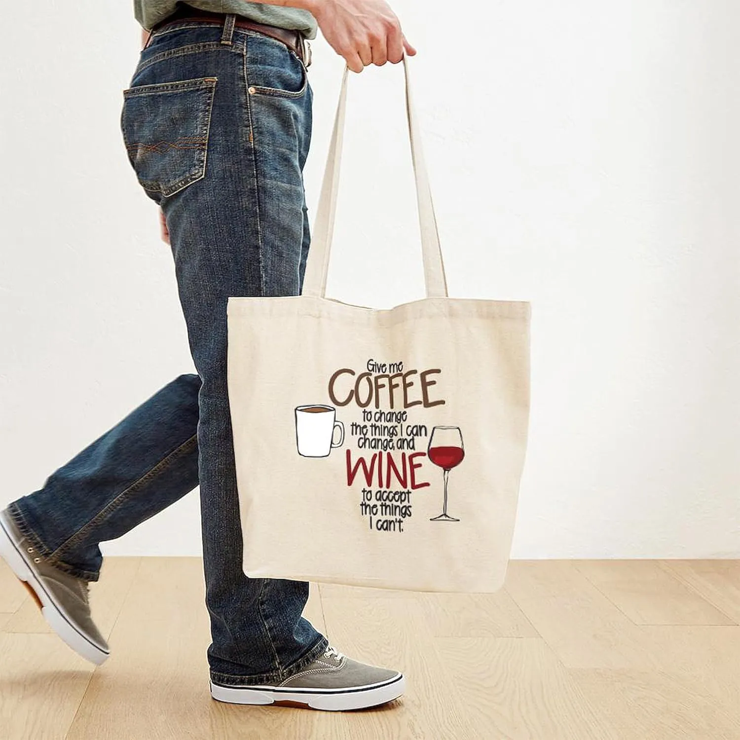 CafePress Give Me Coffee To Change The Things I Can Tote Bag Reusable Natural Beige Canvas Shopping Bag