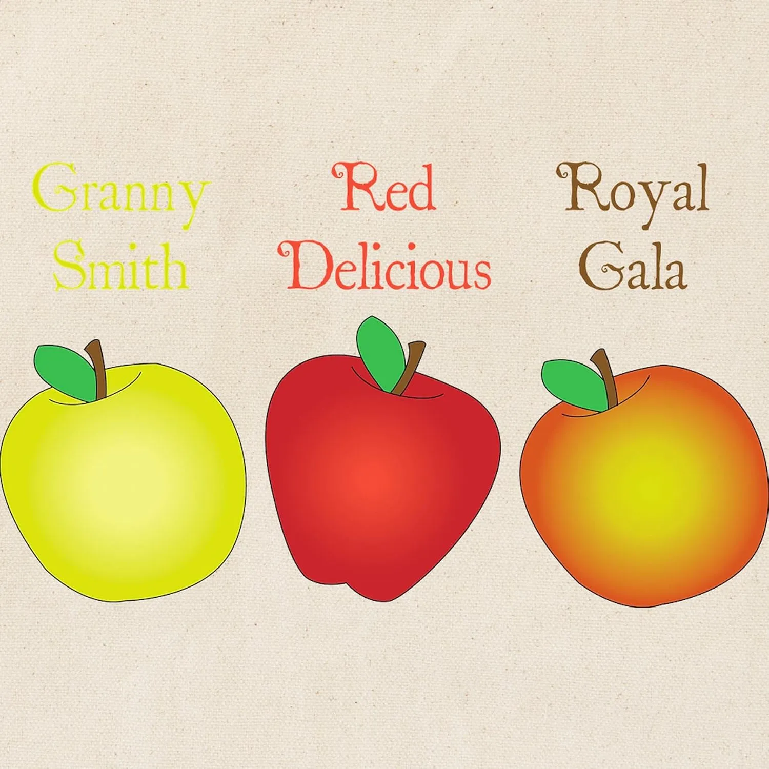 CafePress Granny Smith Red Delicious Royal Gala Tote Bag Reusable Natural Beige Canvas Shopping Bag