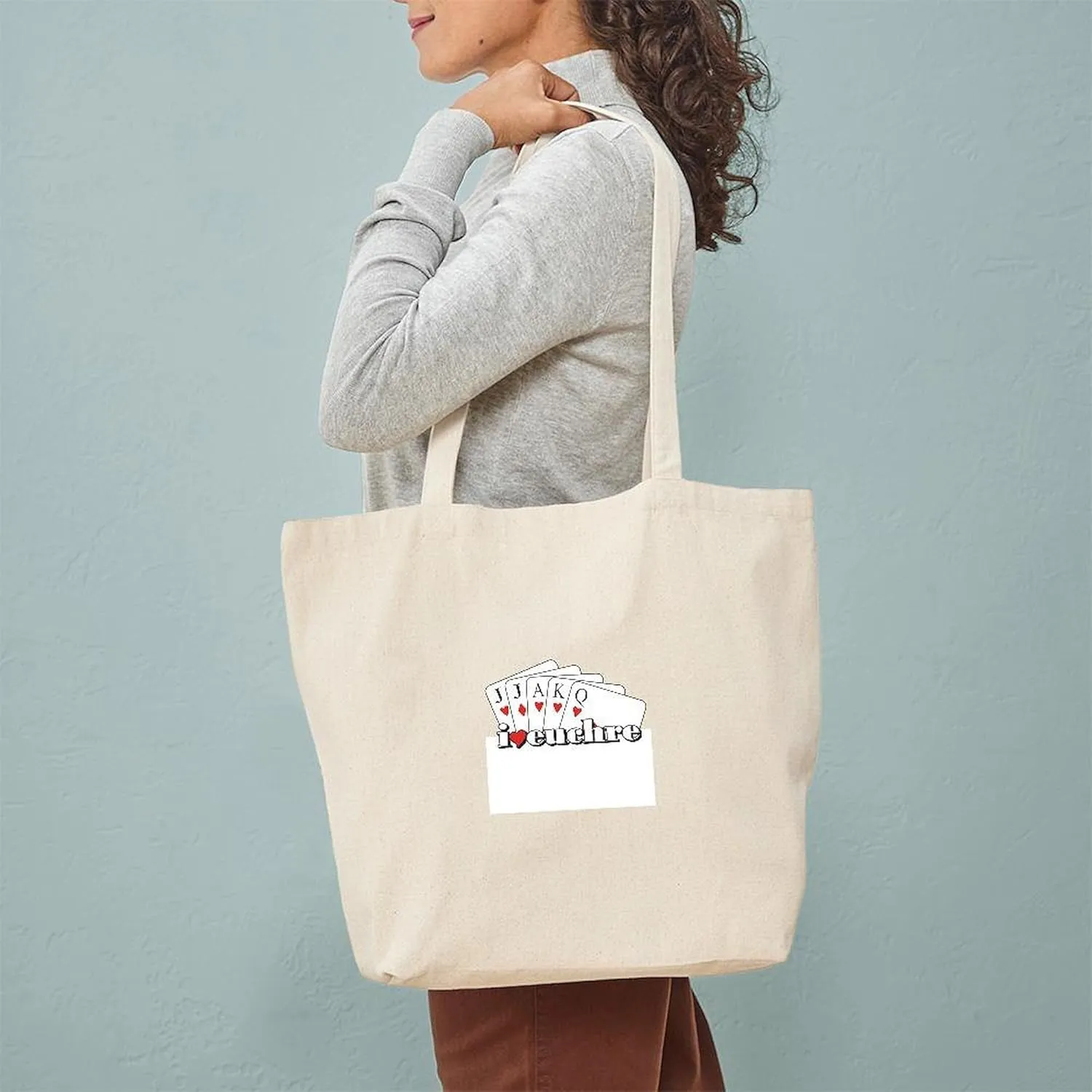 CafePress I Heart Euchre Tote Bag Reusable Natural Beige Canvas Shopping Bag