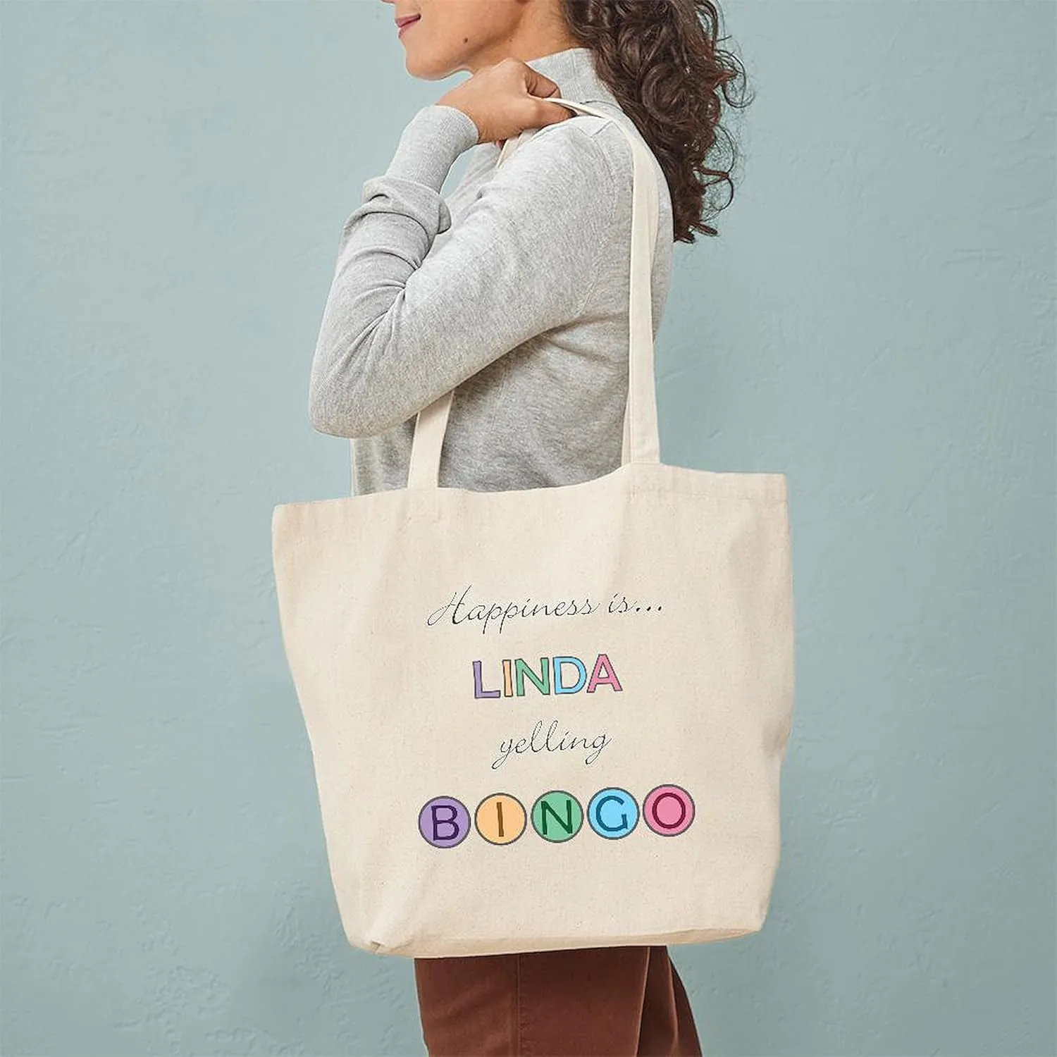 CafePress Linda BINGO Tote Bag Reusable Natural Beige Canvas Shopping Bag