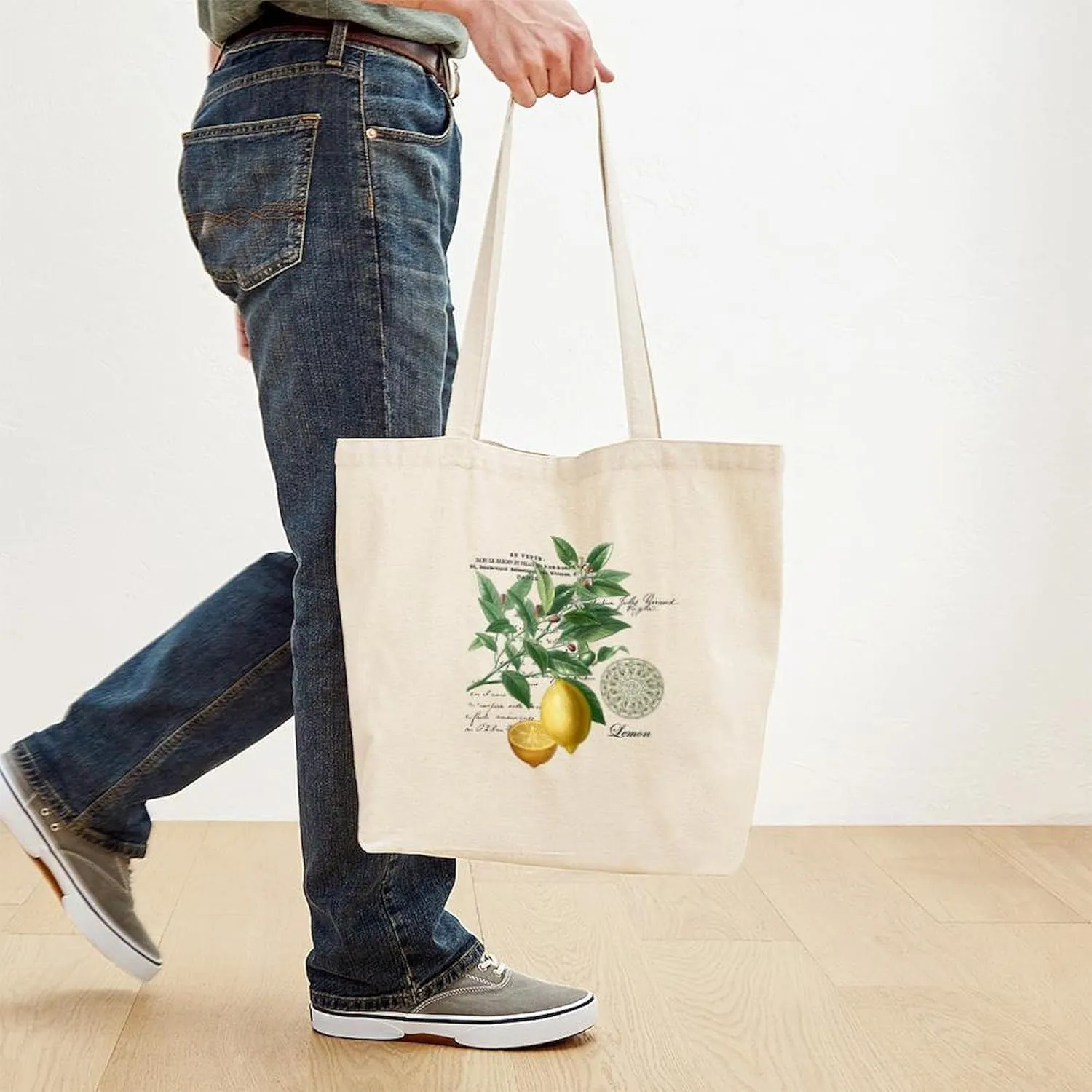 CafePress Modern Vintage Lemons Tote Bag Reusable Natural Beige Canvas Shopping Bag