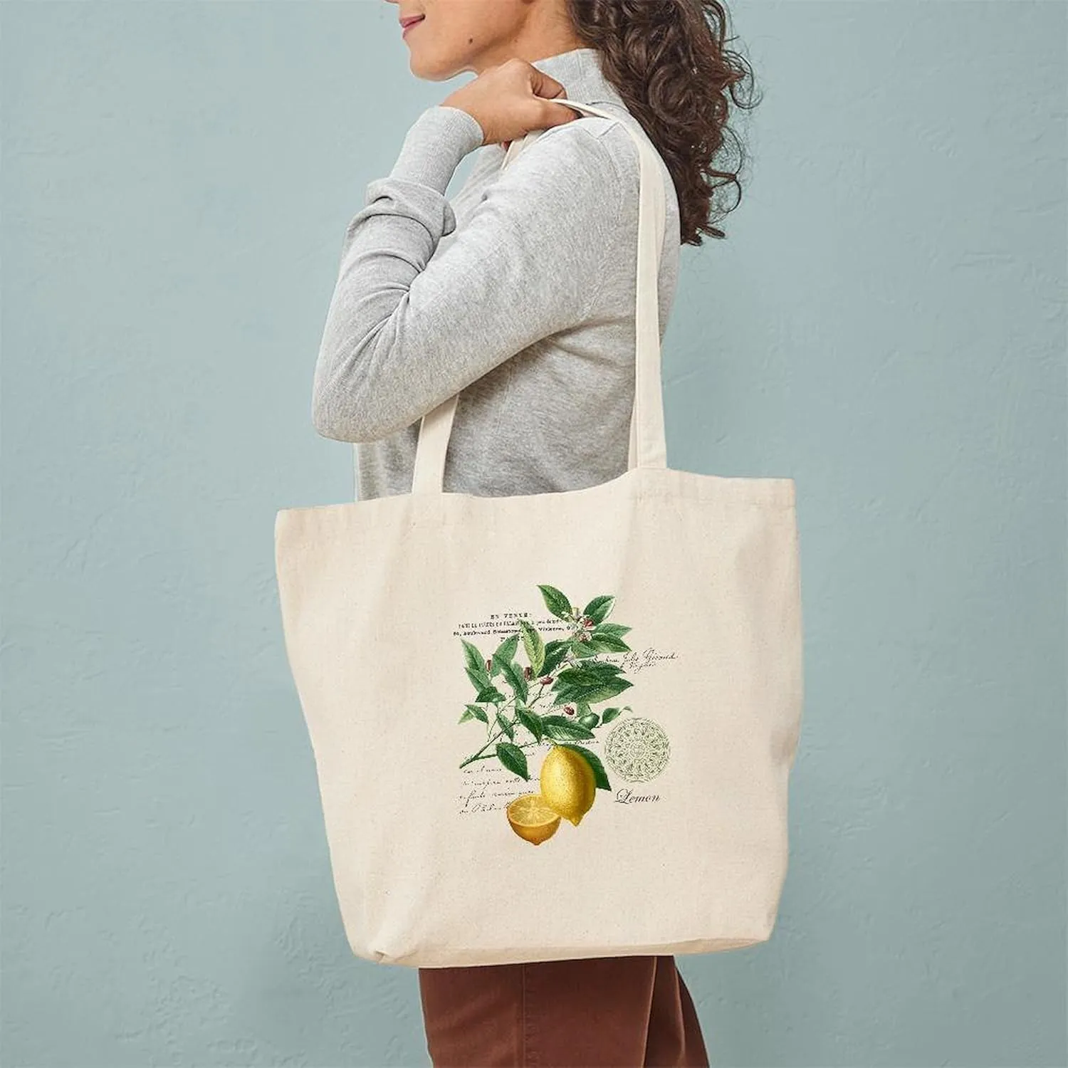 CafePress Modern Vintage Lemons Tote Bag Reusable Natural Beige Canvas Shopping Bag