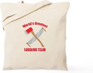 CafePress Saw Axe Lumberjack Logging Team Tote Bag Reusable Natural Beige Canvas Shopping Bag