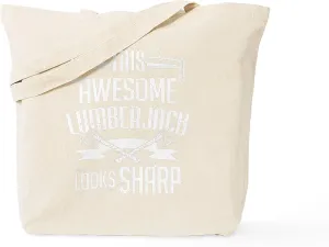 CafePress This Awesome Lumberjack Looks Shar Reusable Natural Beige Canvas Shopping Bag