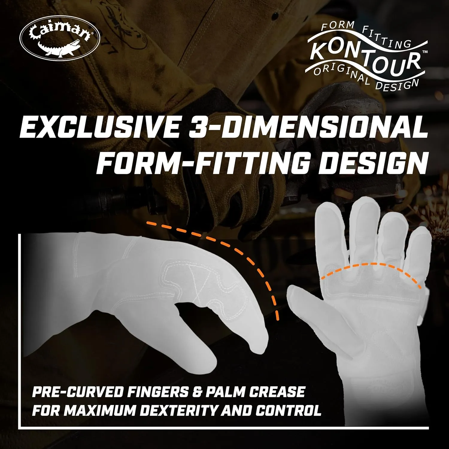 Caiman Premium Goat Grain TIG/Multi-Task Welding Gloves, Split Cowhide Back, 4-Inch Extended Cuff, White/Gold, Small (1540-3)