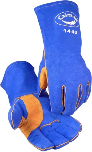 Caiman Premium Split Cowhide Leather Welding Gloves, Aerofoam Lining, DuPont Kevlar Stitching, Blue, Large (1440)