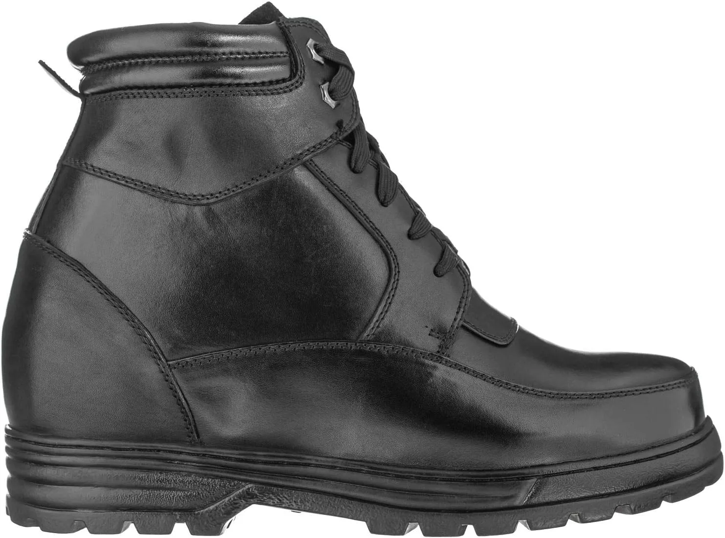 Calden Men's Invisible Height Increasing Elevator Shoes - Black Leather Lace-up Military Boots with Extra Tall - 5.2 Inches Taller - K881801 - Size 10 D(M) US